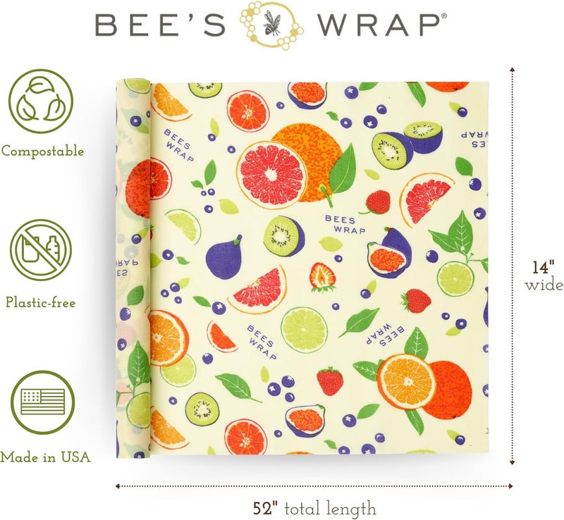 Bee's Wrap Beeswax Wraps for Food - Cut to Size 14x52" Wax Paper Roll - Made in USA Reusable Waxed Paper & Bowl Covers - Organic & Eco-Friendly Alternative to Aluminum Foil & Plastic Wrap, Fresh Fruit - Image 2